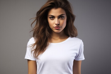 Obraz premium Woman in White Tshirt Mockup created with Generative AI