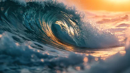 Gordijnen Beautiful ocean wave at sunset  © Chuck