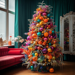 Magic sparkling Christmas tree. Magical Christmas holidays