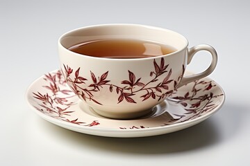 Fototapeta premium Black tea in a cup with saucer isolated on white surface