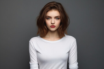 Obraz premium Woman in White Tshirt Mockup created with Generative AI