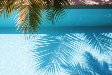 Fototapeta na wymiar Green nature palm leaf on pool background. ai generated