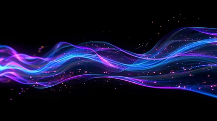 Foto op Canvas A stock photograph showcasing flowing abstract energy with vibrant blue and purple hues that seem to have been meticulously crafted by AI Generative technology. © sorapop