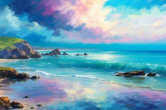 impressionist acrylic seascape landscape scene