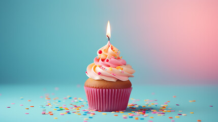 cupcake with a candle, generative Ai