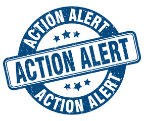 action alert stamp. action alert label. round grunge sign