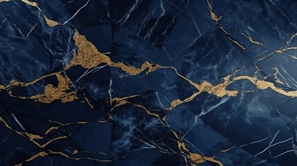Abstract dark blue with golden veins marble stone texture background. Luxury design backdrop. Generative AI