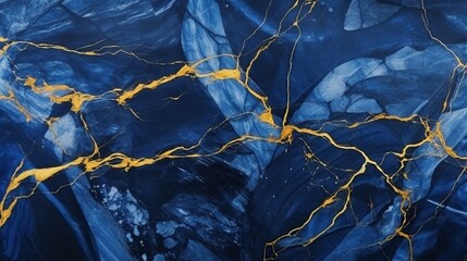 Abstract dark blue with golden veins marble stone texture background. Luxury design backdrop. Generative AI