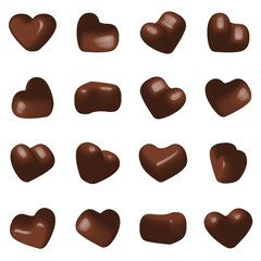 Set of 3D Chocolate Heart Isolated on White Background
