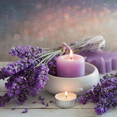 Obraz na płótnie Canvas Lavender Dreamscape with Soft Candlelight Serenity