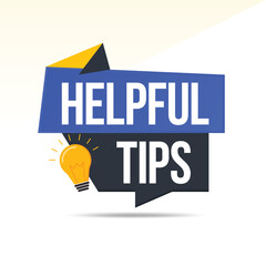Helpful tips geometric message banner label clipart with light bulb icon vector
