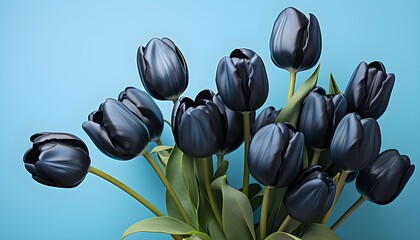 Blauer Hintergrundbild mit schwarzen Tulpen zum Muttertag / Valentinstag	