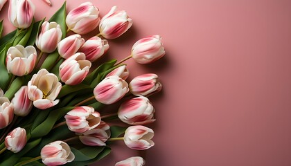 Rosa Hintergrundbild mit weiß-rosa Tulpen zum Muttertag / Valentinstag | Mockup	