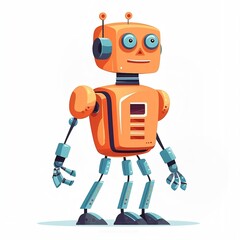 Fototapeta premium Robot stand, technology cartoon character. Electronic iron machine assistant. Robotic toy. AI