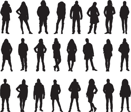 Set of business people silhouette, man and woman team, isolated on transparent background