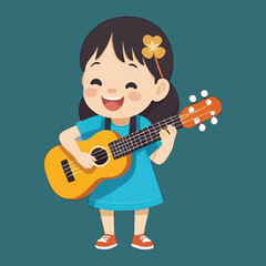 generate ai, vector of happy kid playing ukulele, ukulele day