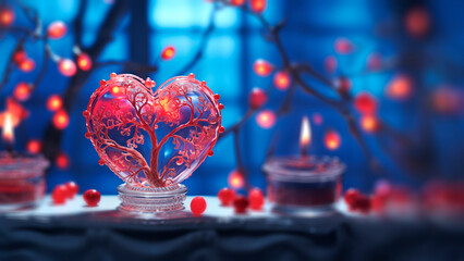 Heart on a fabulous nature in flowers. Romantic still life. St. Valentine's Day. Mother's Day.