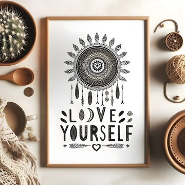 Minimalist and Modern style printable, text love yourself, poster
