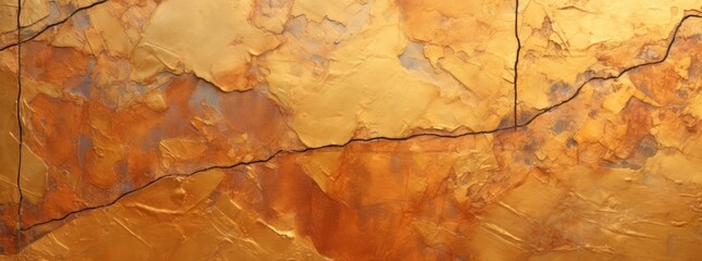 Fototapeta premium Distressed painted surface. Gold, brown, bronze and aged metal, wall. Vintage texture backdrop., horizontal background wallpaper or banner 