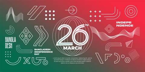 Bangladesh independence day with geometric futuristic shapes background.