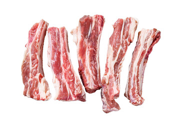 Raw sliced veal spare loin ribs.  Transparent background. Isolated.