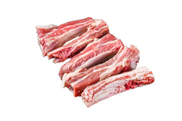 Raw sliced veal short spare loin ribs Transparent background. Isolated.