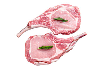 Marbled raw pork chops meat steak or tomahawk. Transparent background. Isolated.