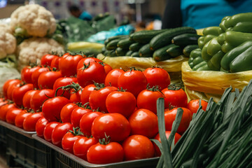 light reflecting red tomatoes in the market
