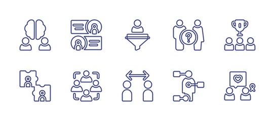 People line icon set. Editable stroke. Vector illustration. Containing filter, brain, winner, lgtbi, team, social distancing, teamwork, no discrimination, infographic, collaboration.