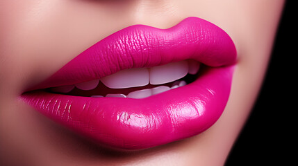 closeup of women's lips with dark pink lipstick, generative Ai