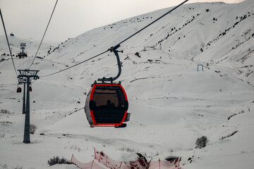 beautiful cable car for skiing people in Tajikistan