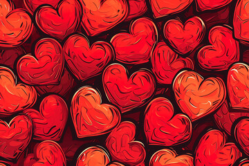 Red hearts background, Valentine's Day illustration 