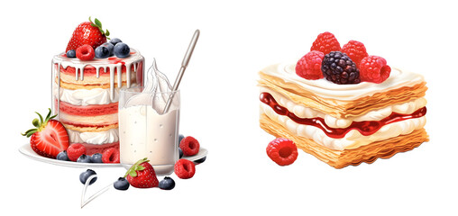 Illustration cake dessert isolated on a transparent PNG background, white background, Generative Ai