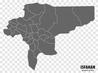 Blank map Isfahan  of Iran. High quality map Province of  Isfahan  with municipalities on transparent background for your web site design, logo, app, UI.  EPS10.