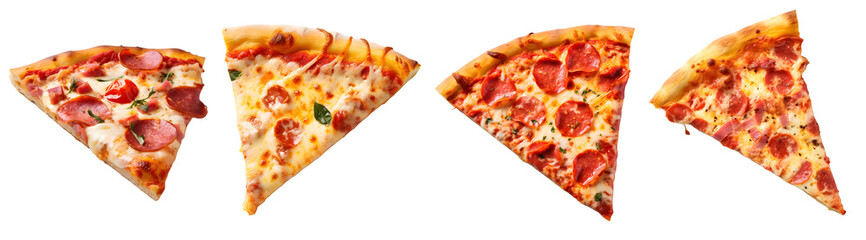 a slice of pizza isolated on a transparent PNG background, white background, Generative Ai
