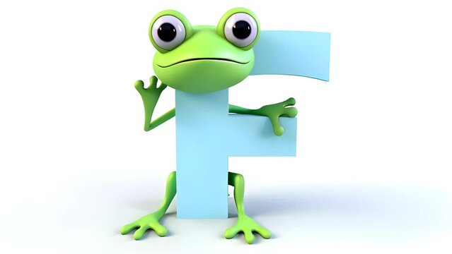 Friendly Green Frog with a Big Letter F