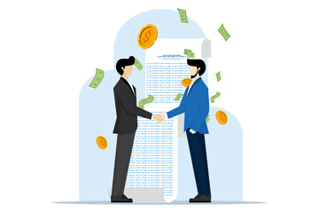 contract signing concept. business contract. signing legal documents, e-contracts or online agreements. Browse contract terms and conditions. Vector illustration.	