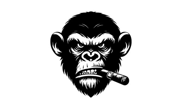 chimpanzee or monkey smoking a cigar mascot logo ,monkey angry face mascot logo icon