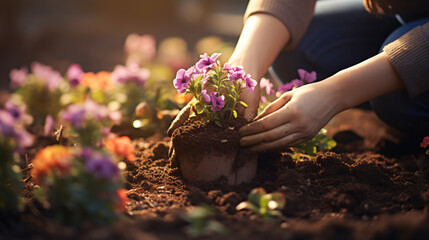 person planting flowers