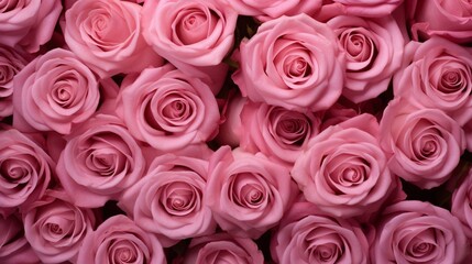Floral Symmetry Photograph a cluster of pink roses, emphasizing their symmetrically arranged petals. Focus on the uniformity and harmony of the flowers, creating a visually pleasing composition