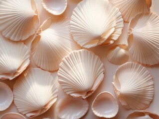 Fototapeta na wymiar Minimal seashells aesthetic summer background. ai generated