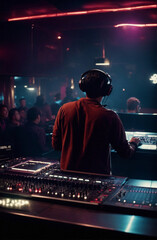 Fototapeta na wymiar DJ Performing Live Set in Front of Enthusiastic Crowd. Generative AI.