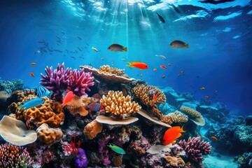 Naklejka na ściany i meble Underwater world with colorful fish
