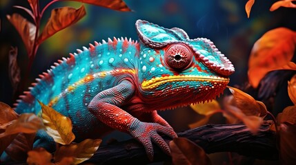Obraz premium Adaptability and Change: A Chameleon Shifting Its Colors AI Generated