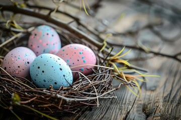 Fototapeta na wymiar Easter colored eggs in the nest
