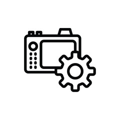 Wrench icon design with camera icon, service tool symbol, settings sign, isolated on white background.