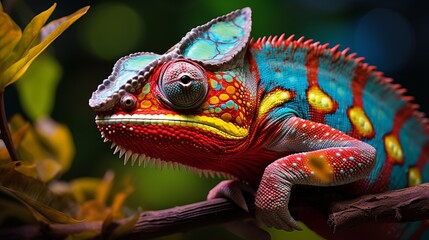 Fototapeta premium Adaptability and Change: Chameleon Shifting Colors in Camouflage AI Generated