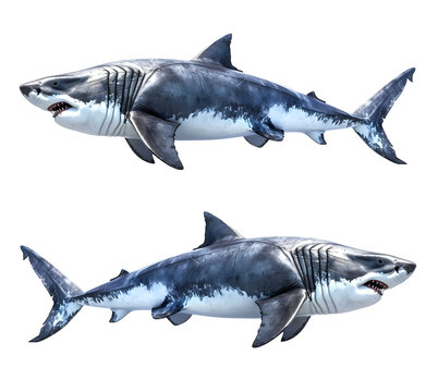 Prehistoric shark megalodon. Extinct predatory fish realistic illustration. 