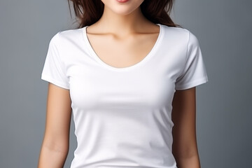 Fototapeta premium Woman in White Tshirt Mockup created with Generative AI