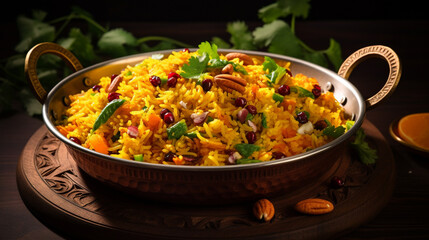Biryani rice or briyani rice, fresh cooked basmati rice, delicious indian cuisine. - obrazy, fototapety, plakaty